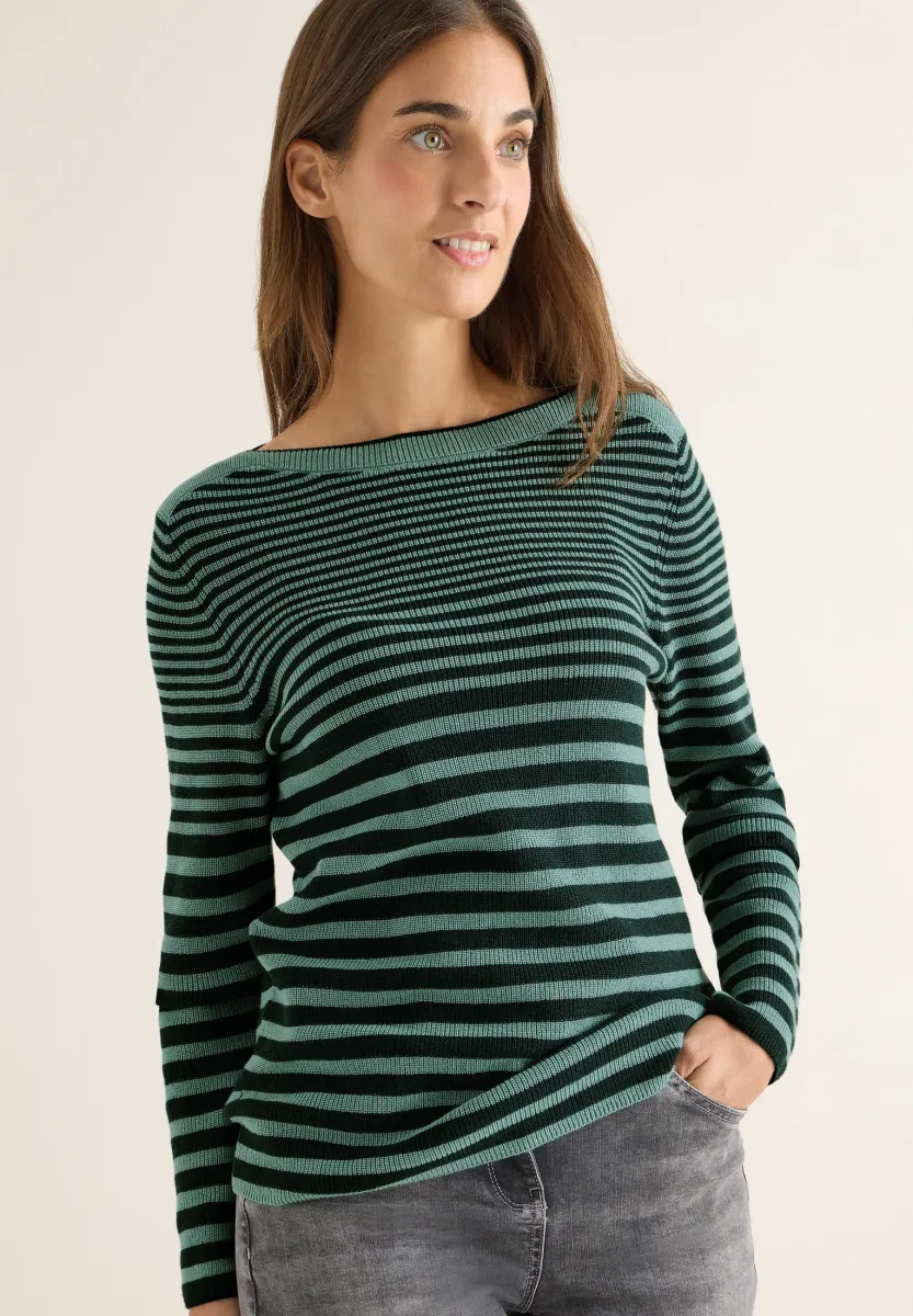 GESTREIFTER - Strickpullover - grün