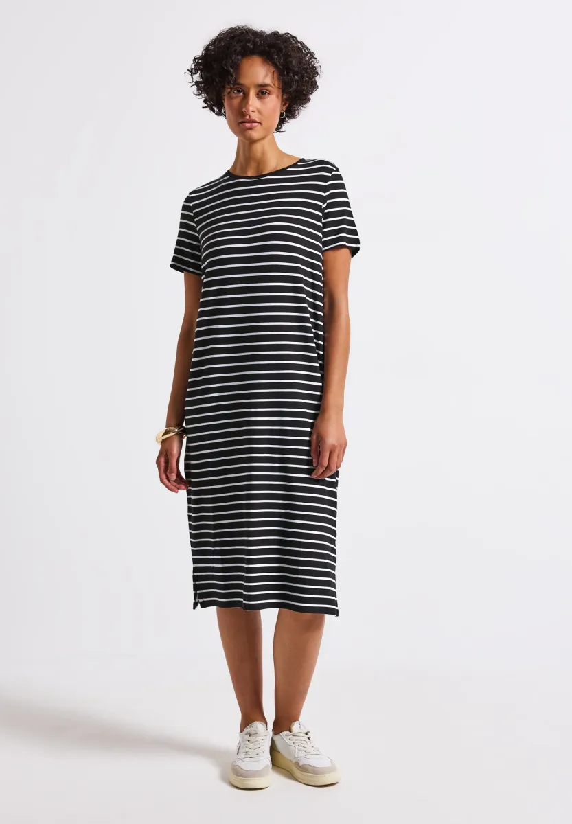 GESTREIFTES - Jerseykleid - schwarz