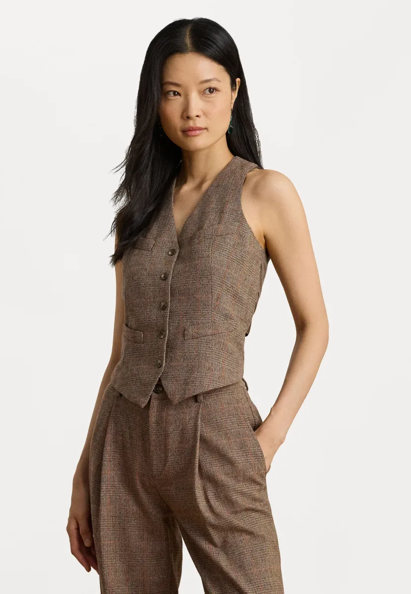 GLEN PLAID WOOL-BLEND VEST - Weste - brown/cinnamon/taupe multi