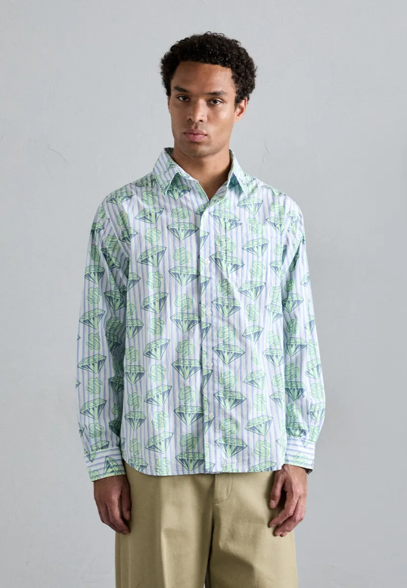 GLOW IN THE DARK DIAMONDS & DOLLARS STRIPED - Hemd - white/blue