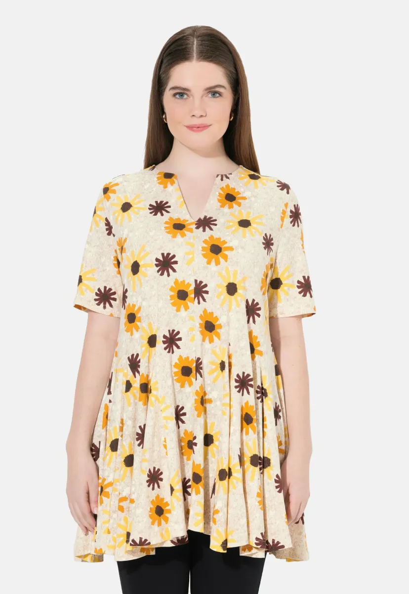 GODET PLEATED SUNFLOWER PRINT - Tunika - honey yellow