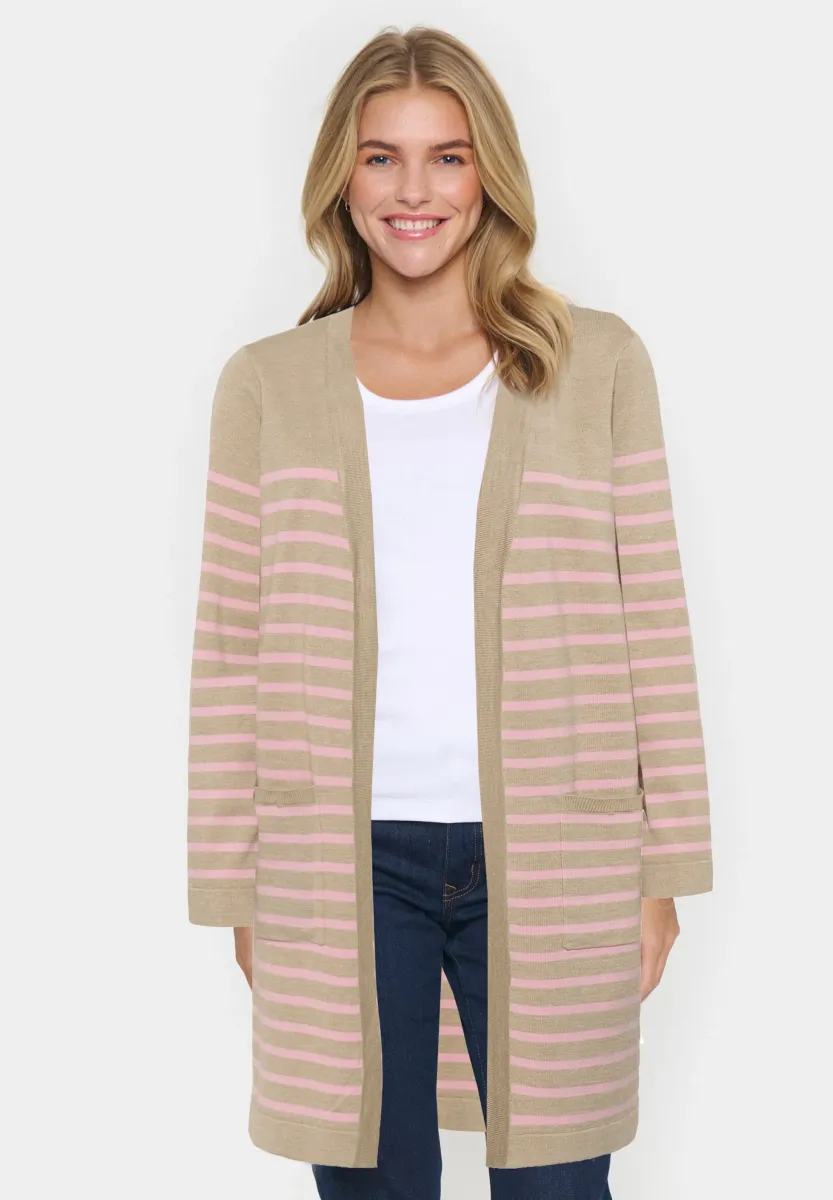 GRILA OPEN - Strickjacke - plaza taupe pink stripe