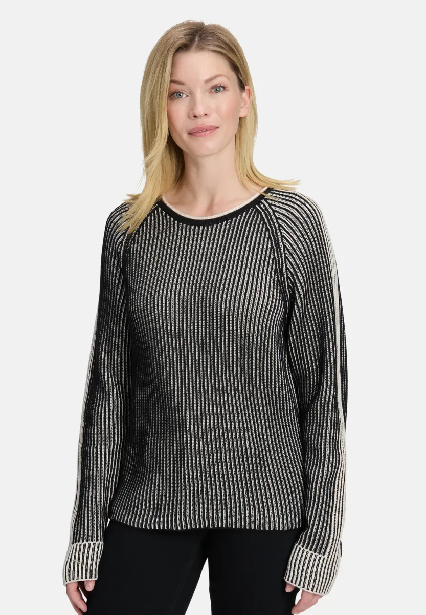 GROB-MIT STRUKTUR - Strickpullover - patch black/beige