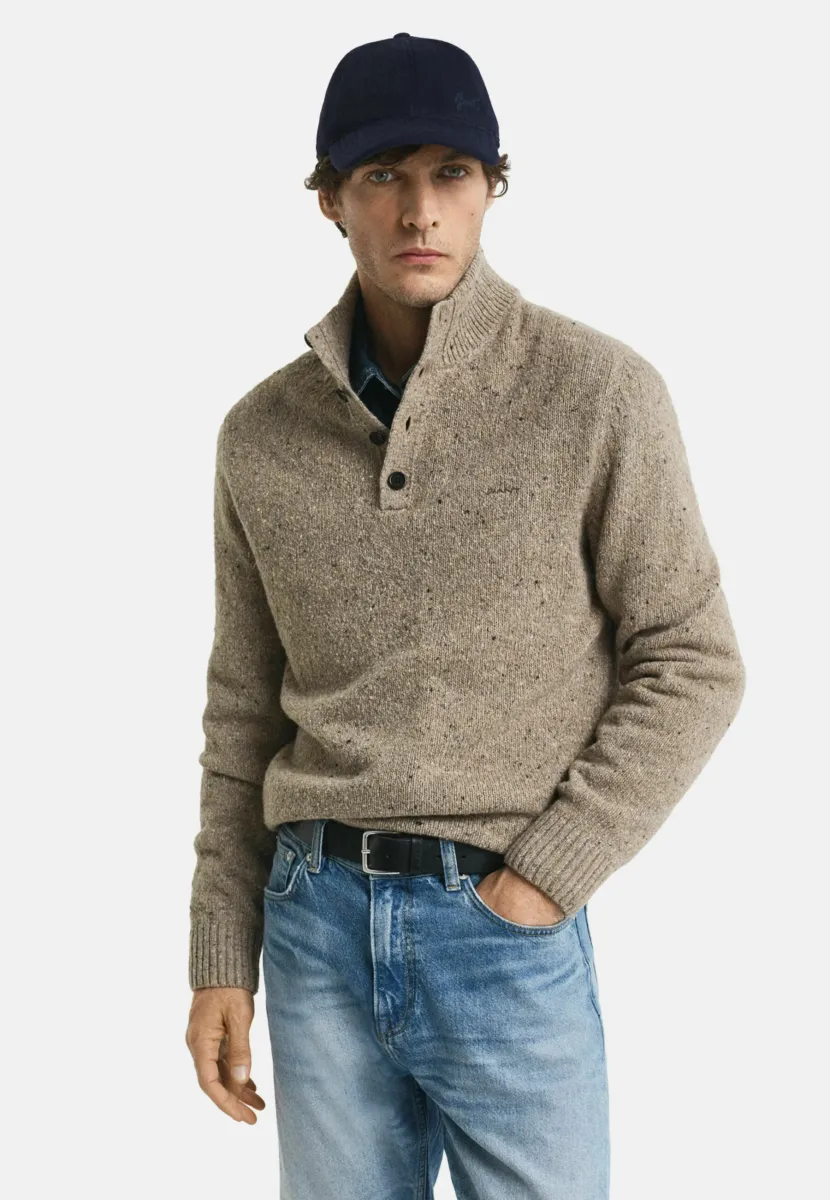 HALF-BUTTONED - Strickpullover - dk sand melange