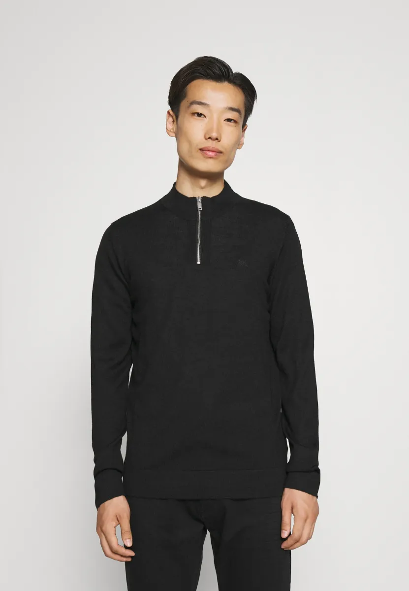 HALF ZIP MOCK NECK - Strickpullover - black