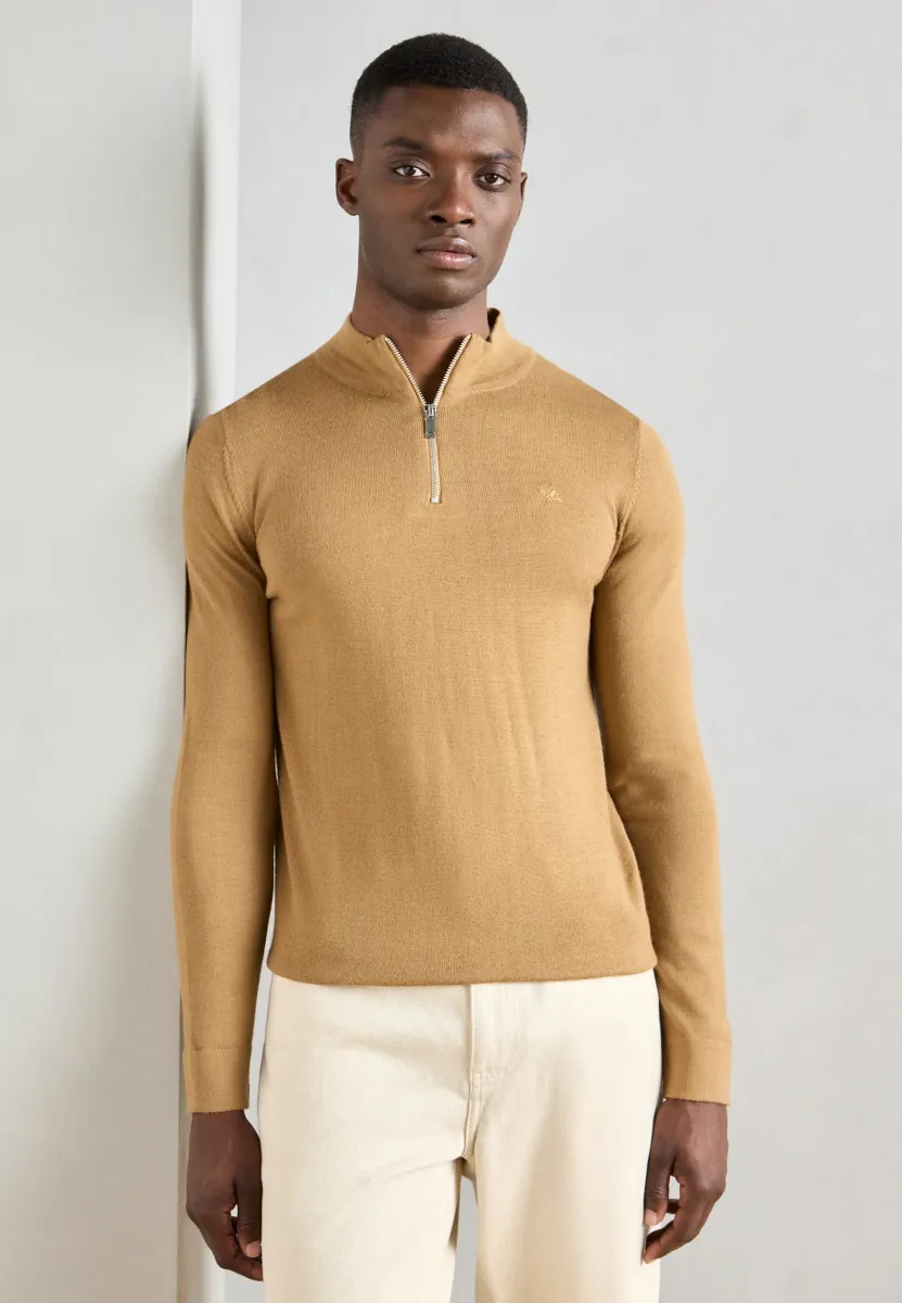 HALF ZIP MOCK NECK - Strickpullover - camel