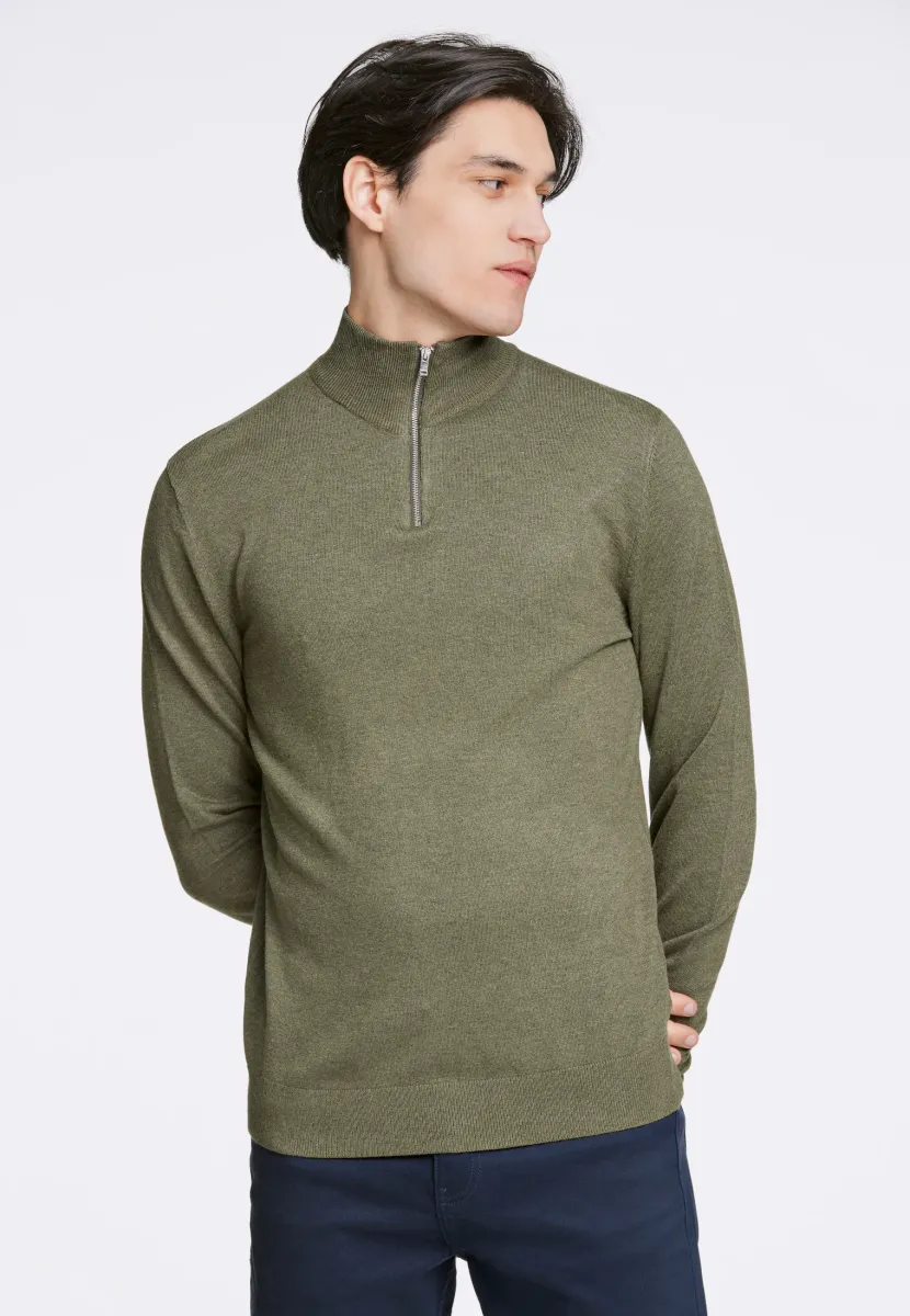 HALF ZIP - Strickpullover - army mel