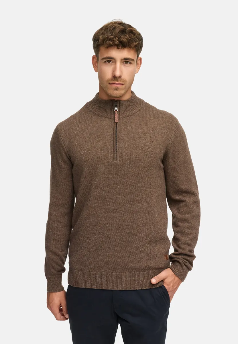 HALF-ZIP - Strickpullover - dk brown mix