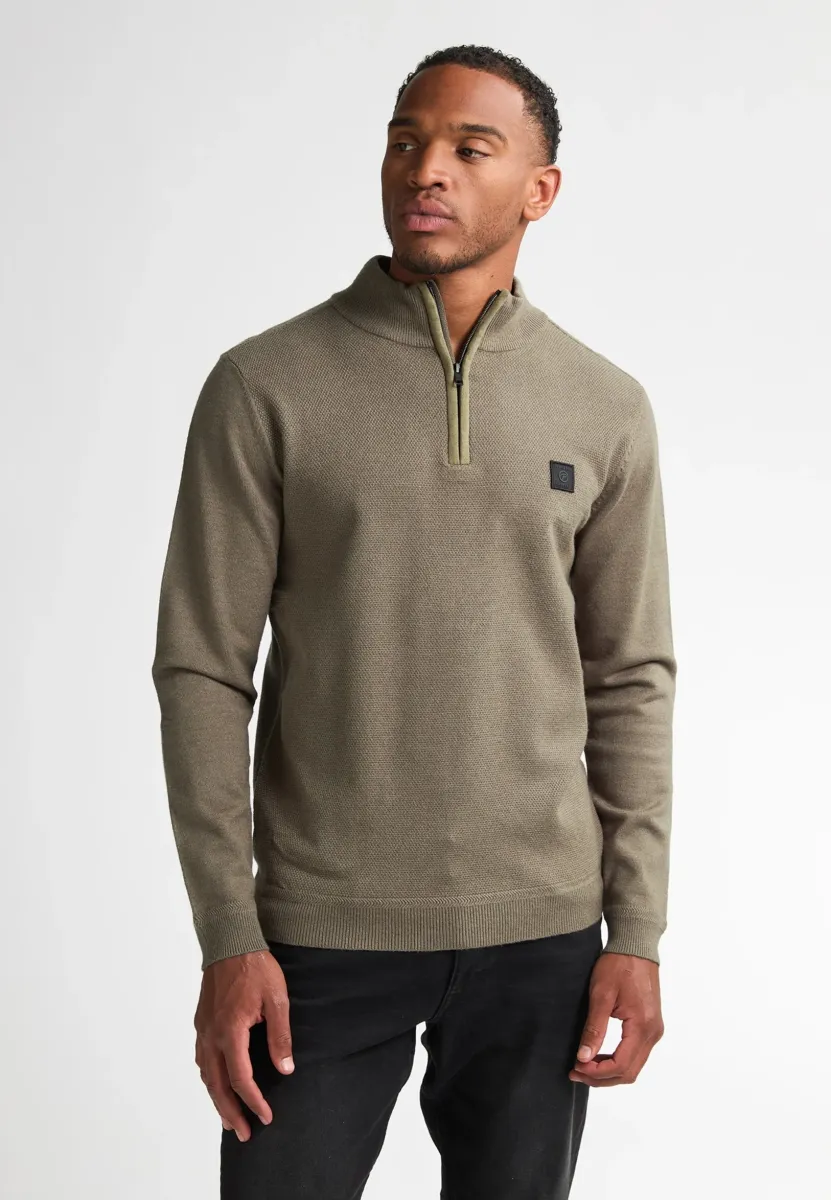 HALF-ZIP SWEATER HELENA - Strickpullover - mossy stone