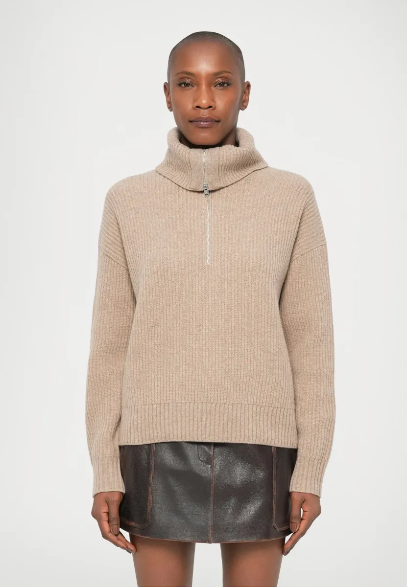 HALF ZIP SWEATER - Strickpullover - sandstone