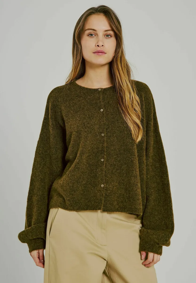 HALLI BUTTON - Strickjacke - army