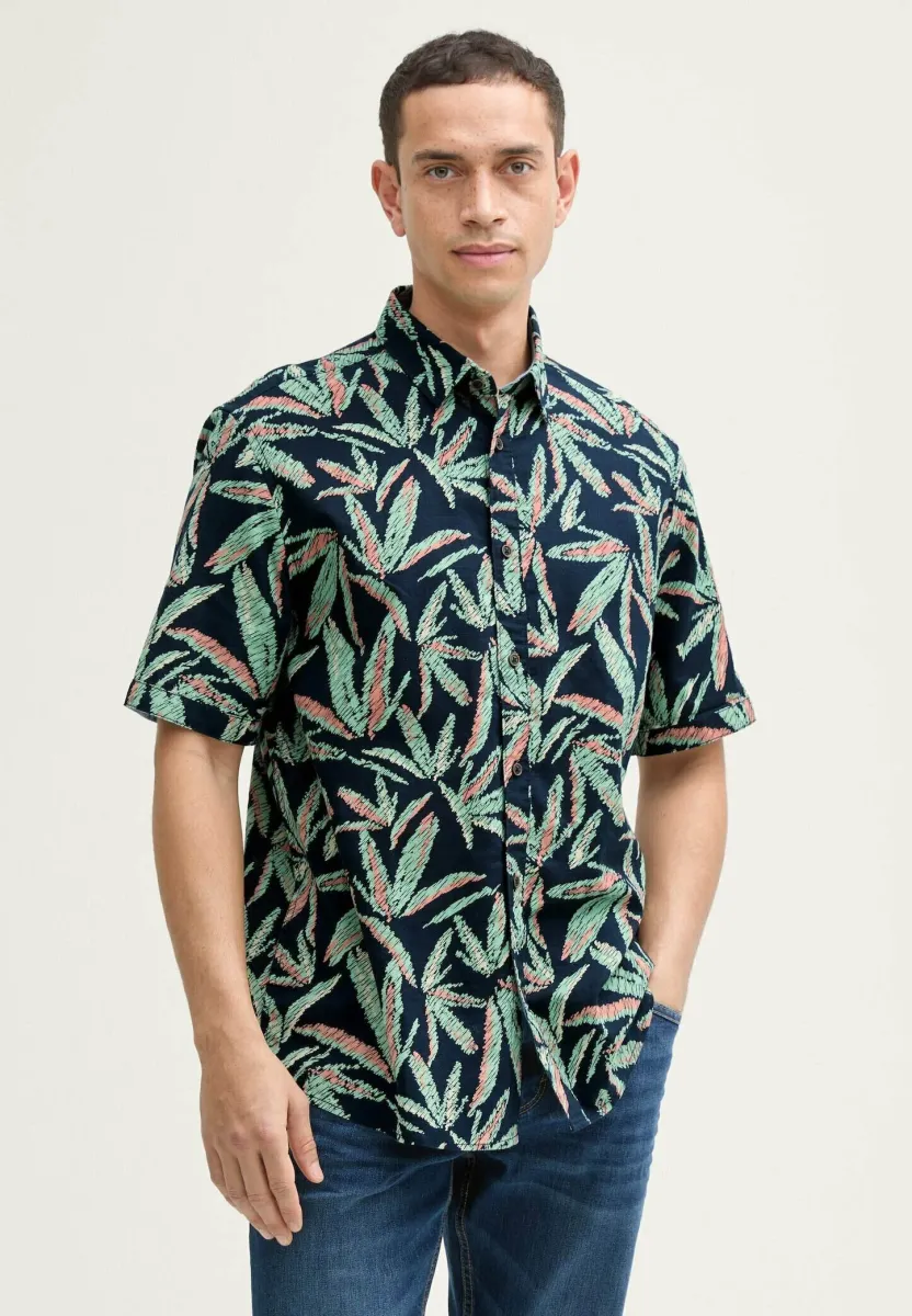 Hemd - navy multi leaf design