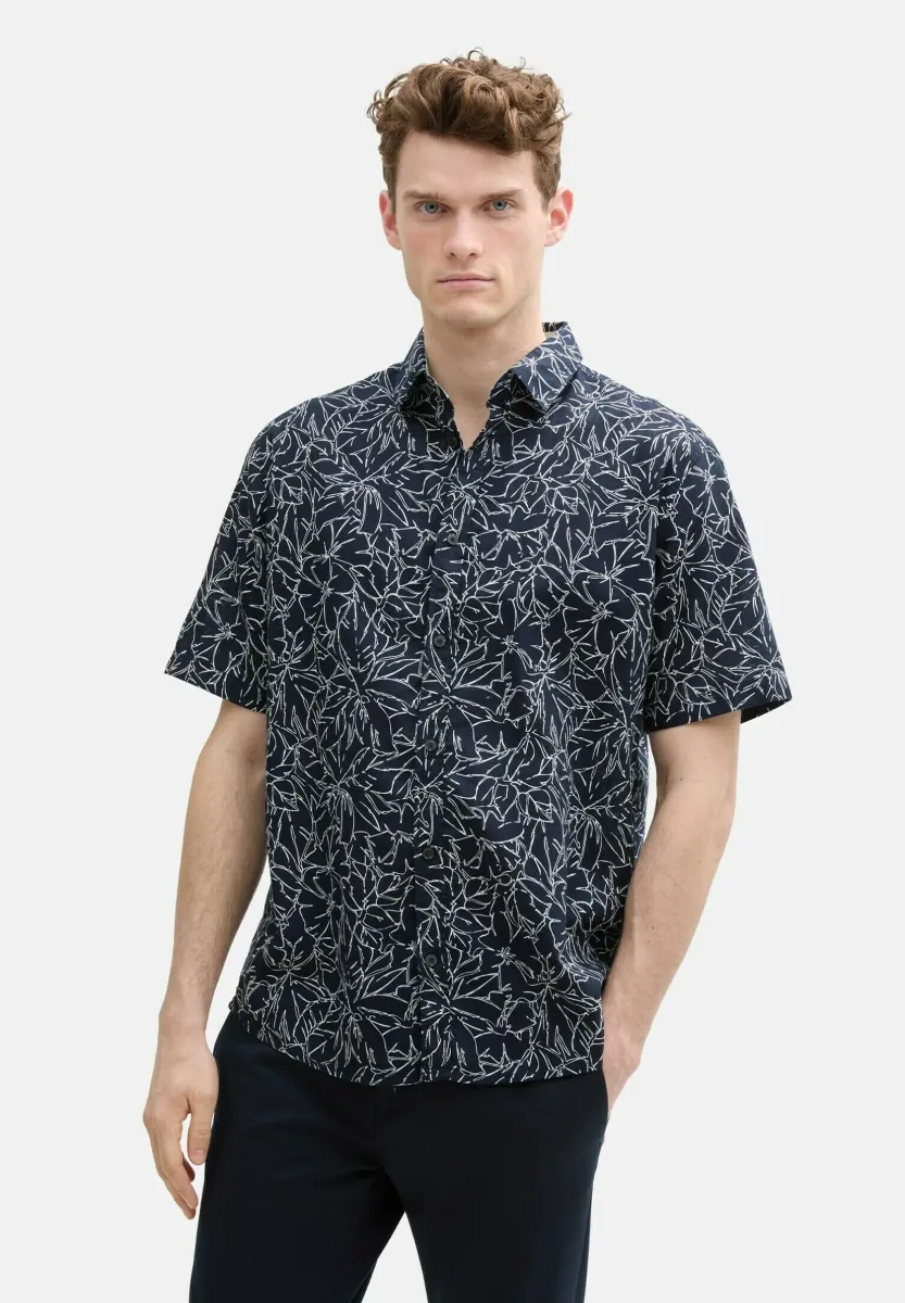 Hemd - navy outline flower design