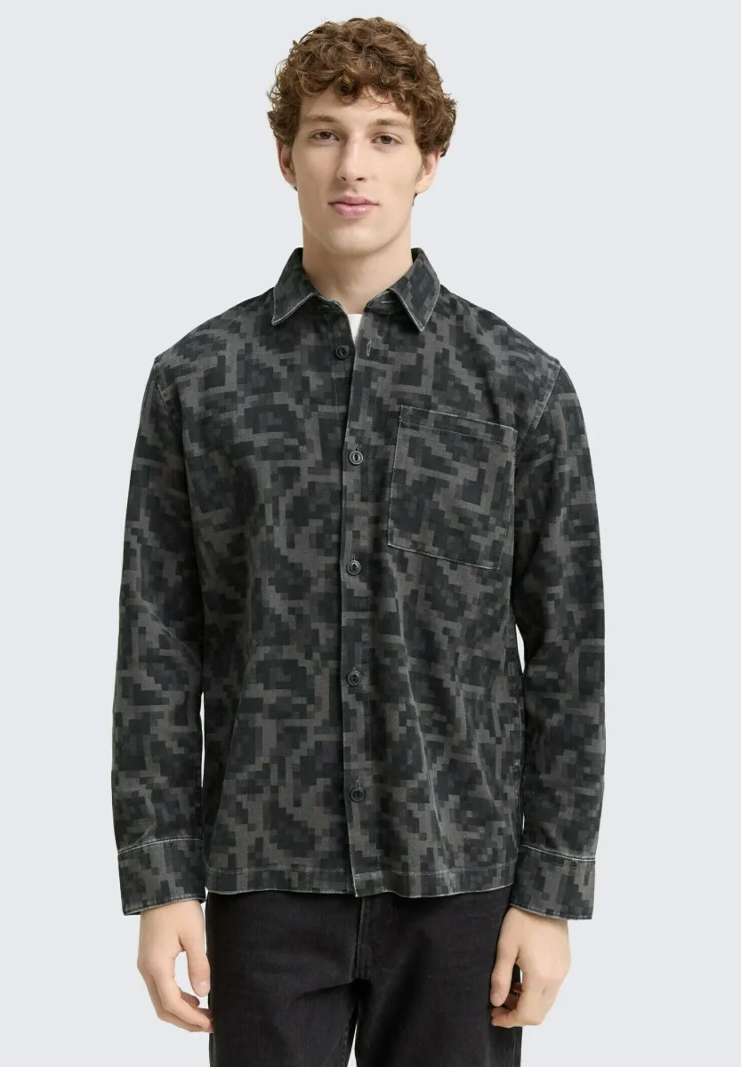 Hemd - night grey big pixel print