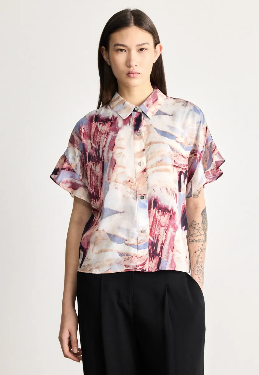 Hemdbluse - beige/bordeaux