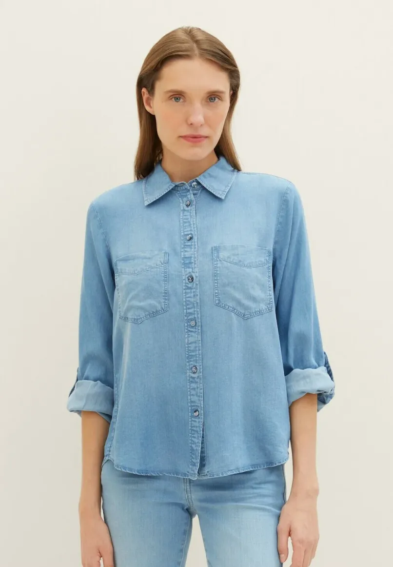 Hemdbluse - mid stone blue denim