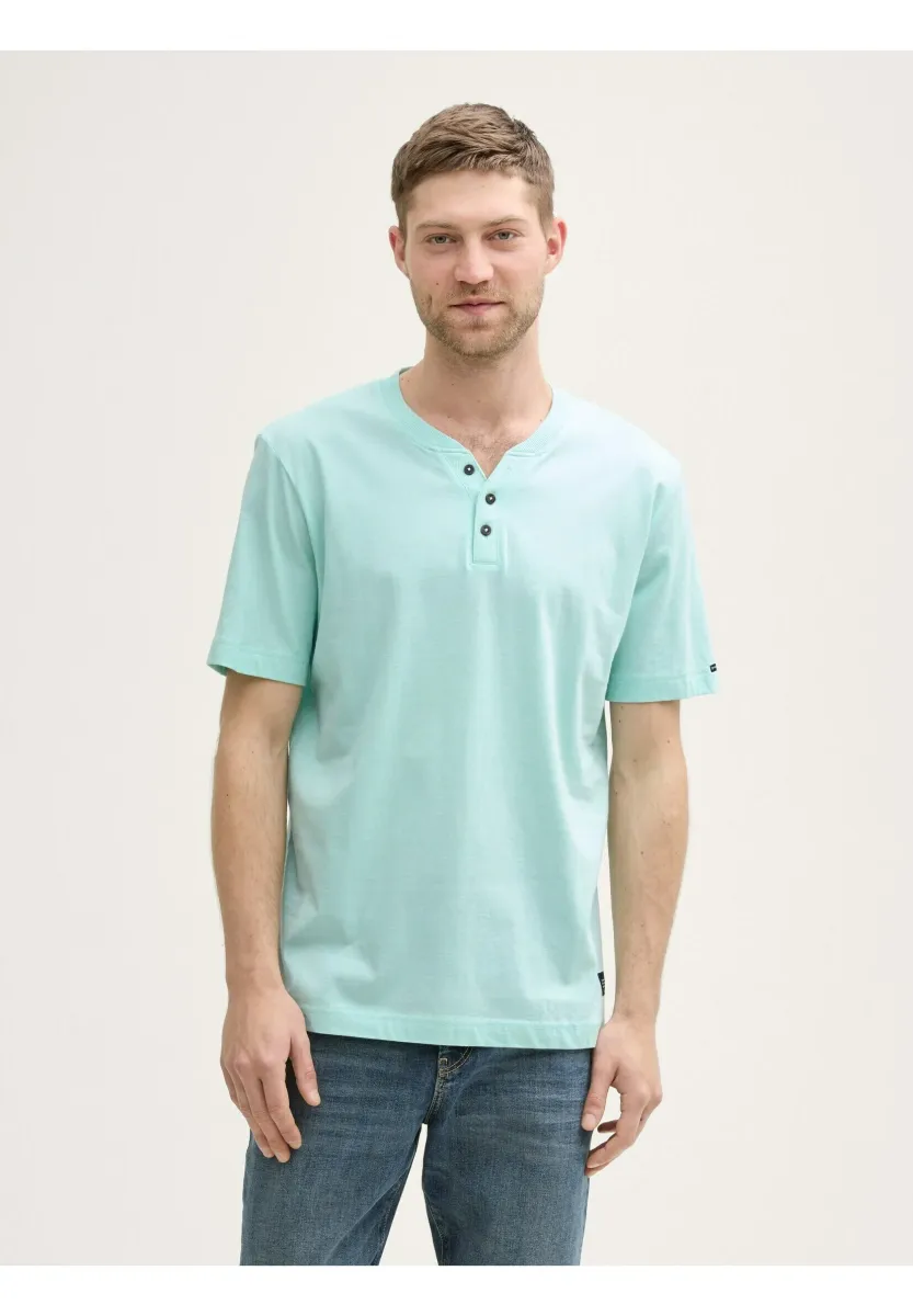 HENLEY - T-Shirt basic - mint white fine stripe