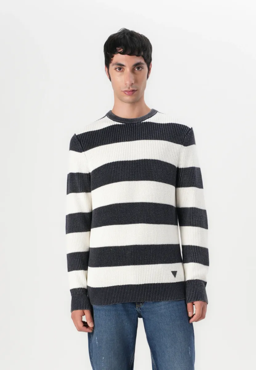 HERBIE RIBBED WASHED SWEATE - Strickpullover - smart blue/salt white