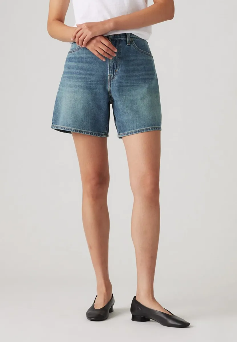 HIGH BAGGY - Jeans Shorts - stop flaxing short linen+ denim