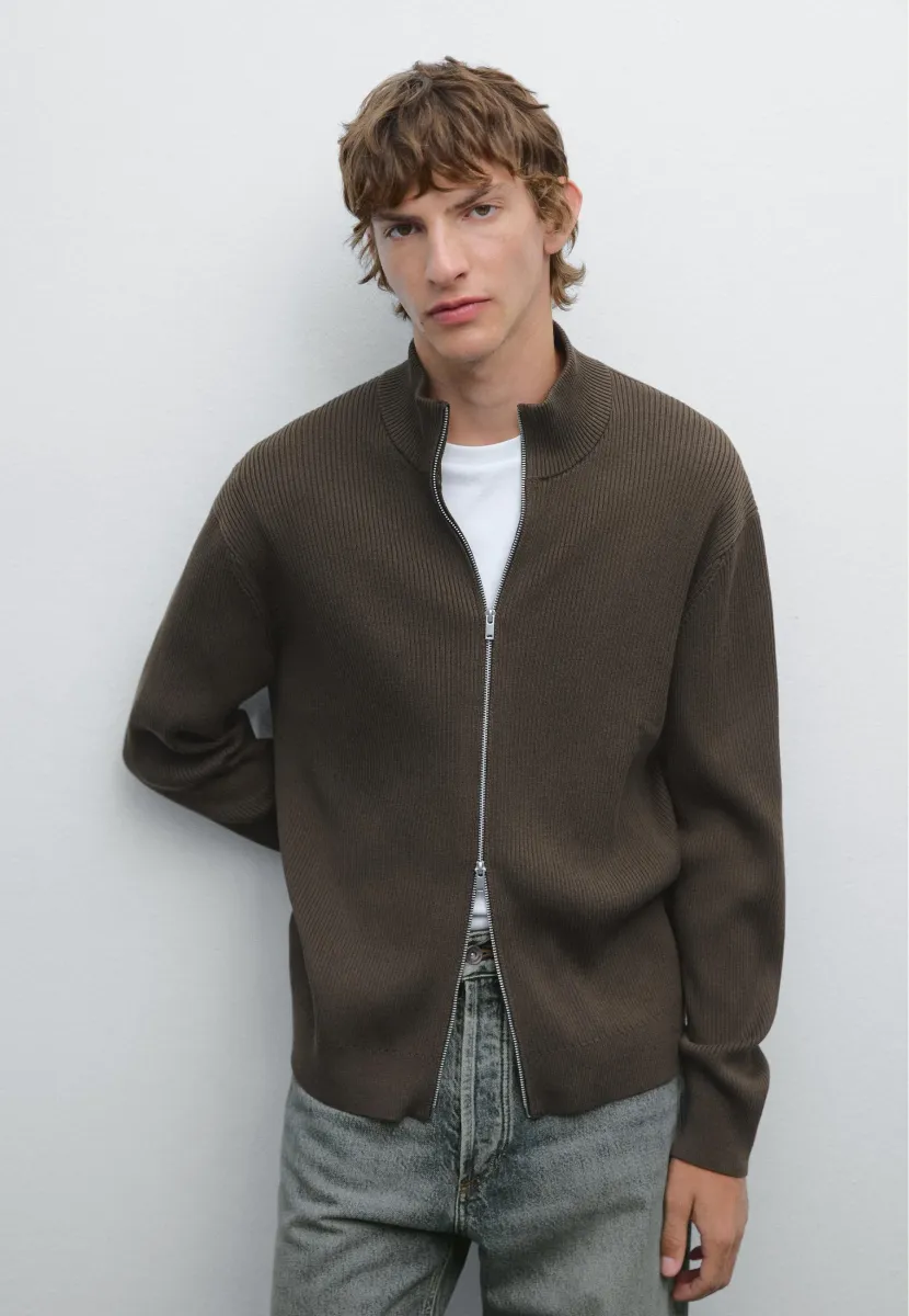 HIGH COLLAR WITH ZIP - Strickjacke - mottled dark grey
