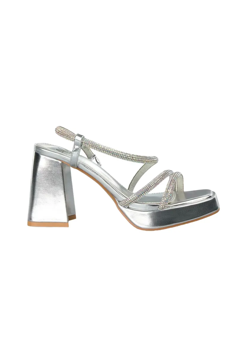 High Heel Sandalette - plateado
