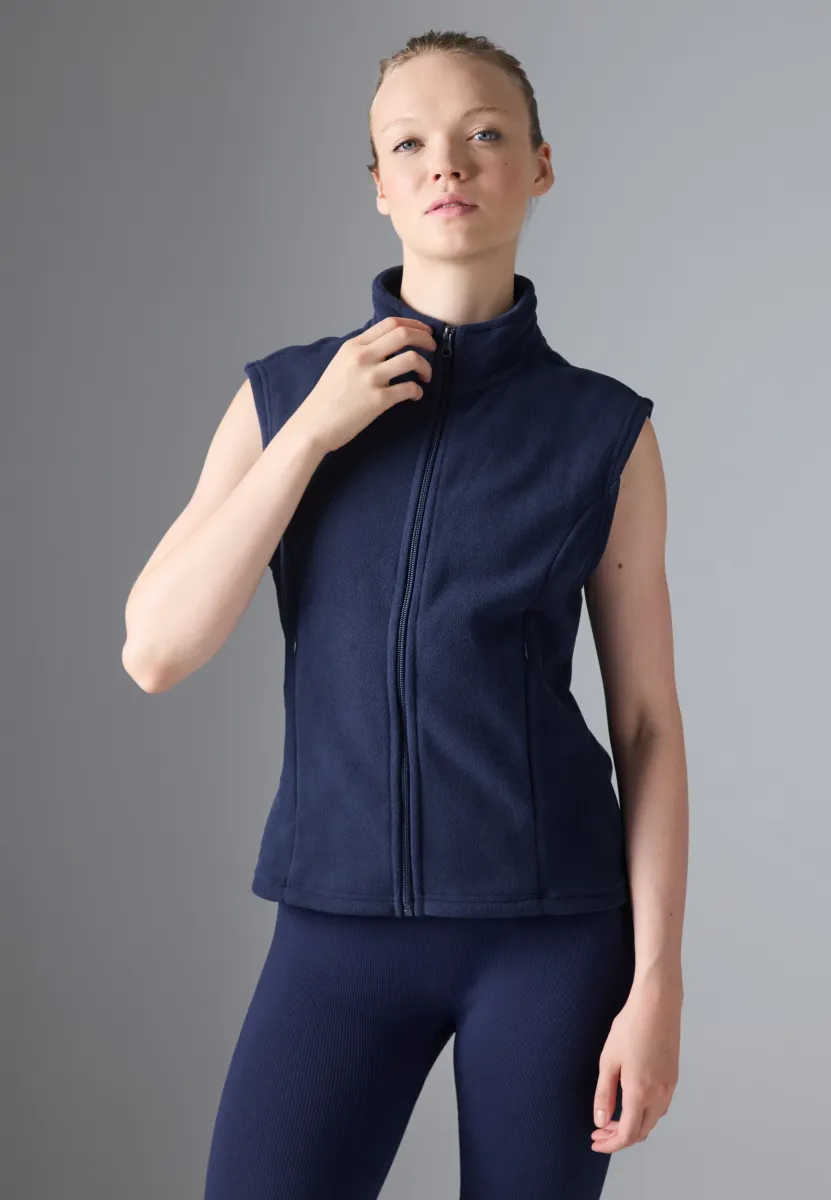 HIGH NECK FLEECE GILET WITH ZIP POCKETS - Weste - 503 - dark blue