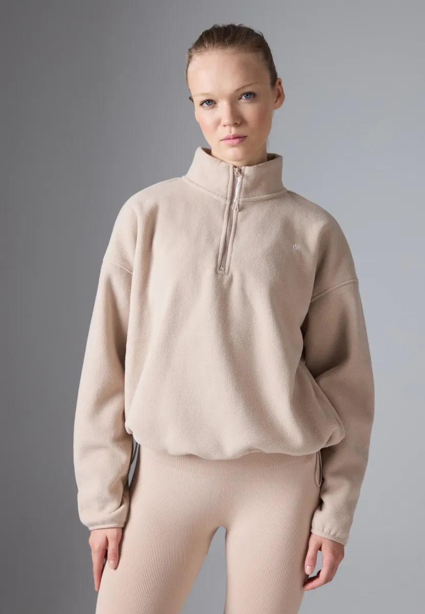 HIGH NECK FLEECE WITH ZIP AND ADJUSTABLE DRAWSTRING WAIST - Fleecepullover - stone