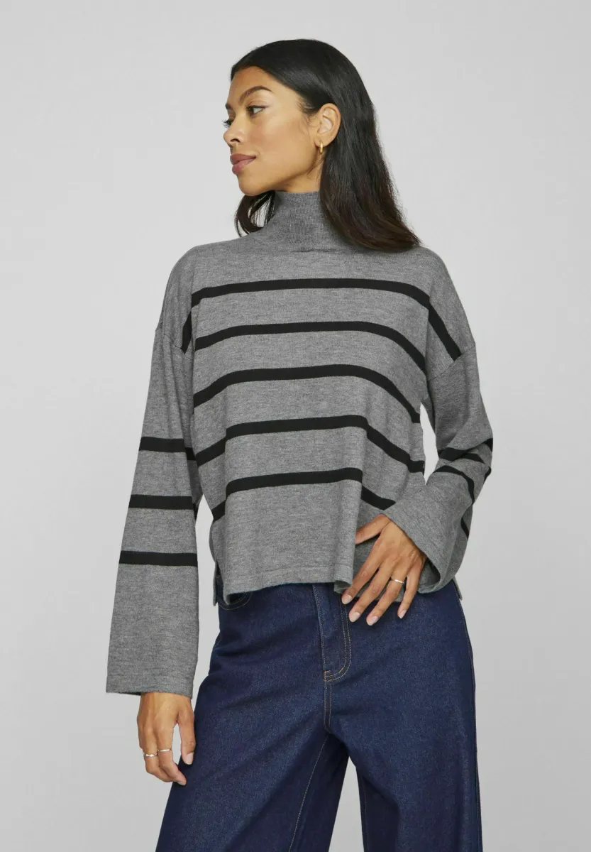 HIGH NECK - Strickpullover - medium grey melange