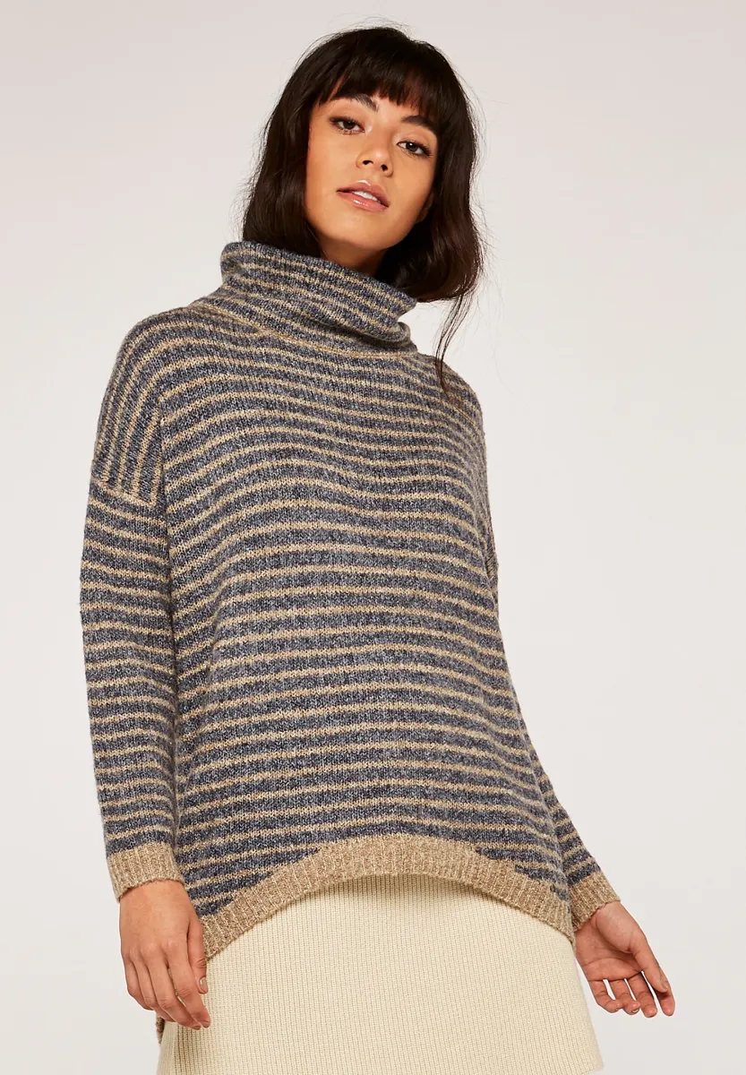 HIGH NECK STRIPE - Strickpullover - grey