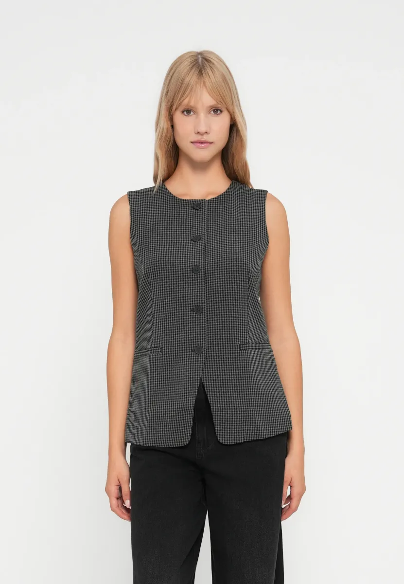 HIGH NECK TAILORED  - Weste - black plaid
