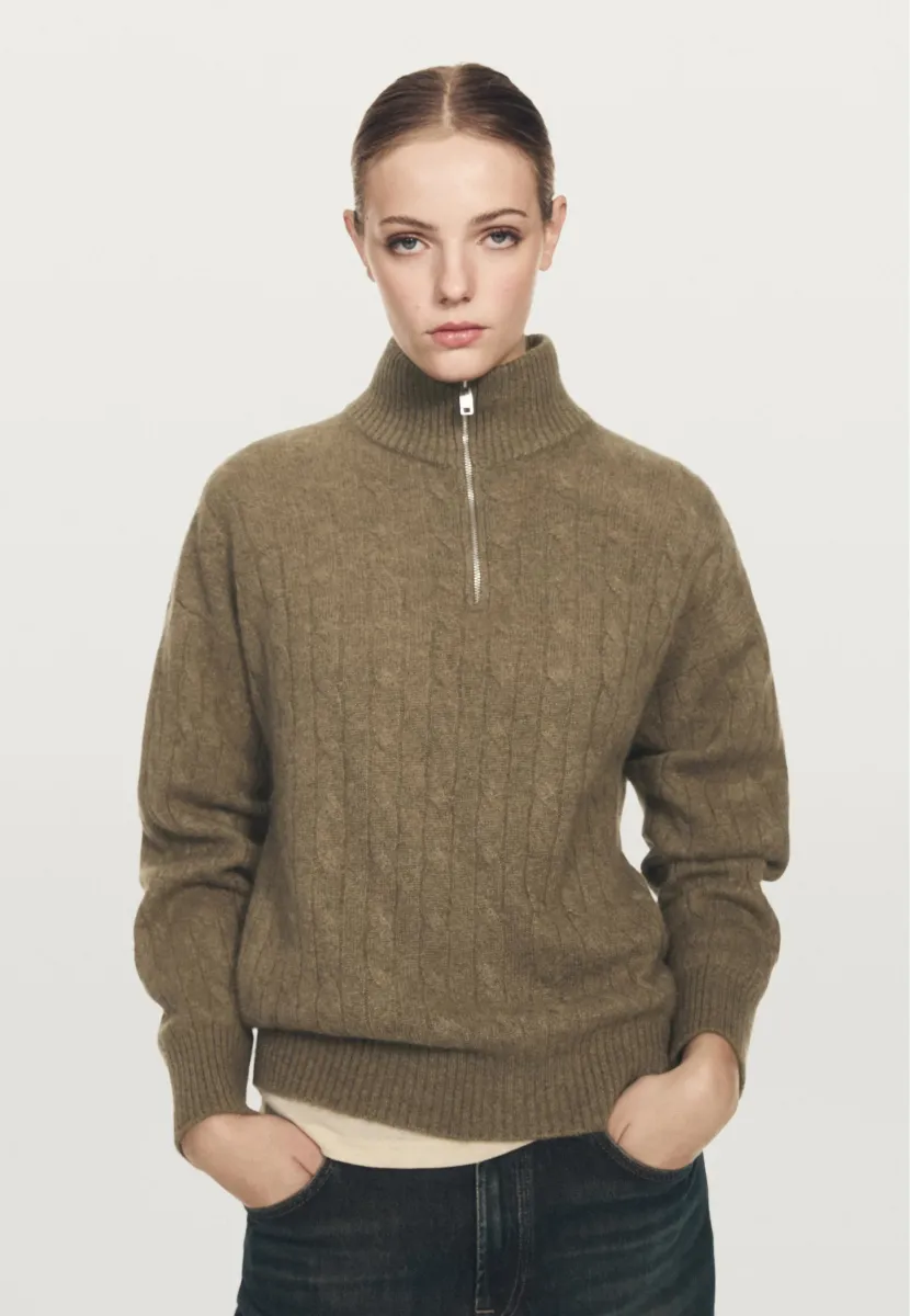 HIGH NECK WITH ZIP - Strickpullover - mottled green