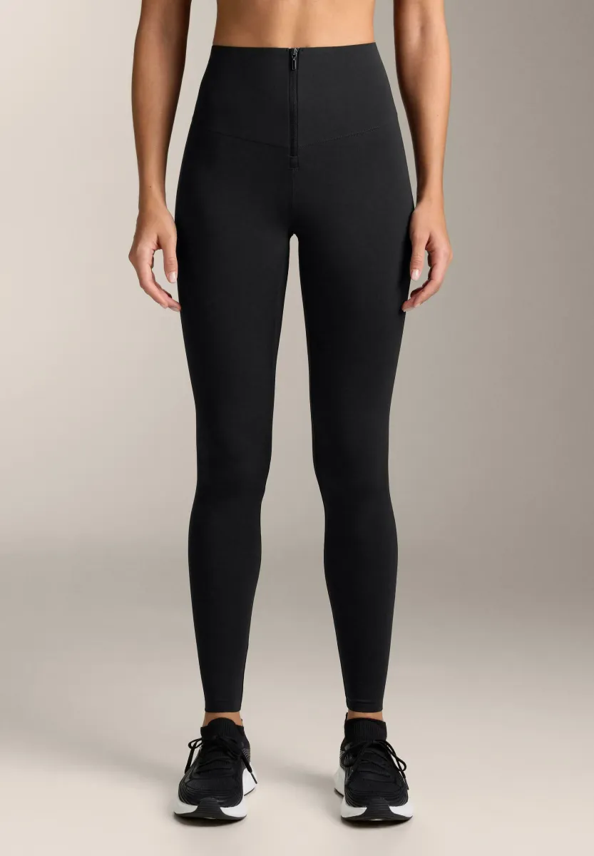 HIGH-RISE COMPRESSIVE ANKLE-LENGTH WITH ZIP - Tights - black
