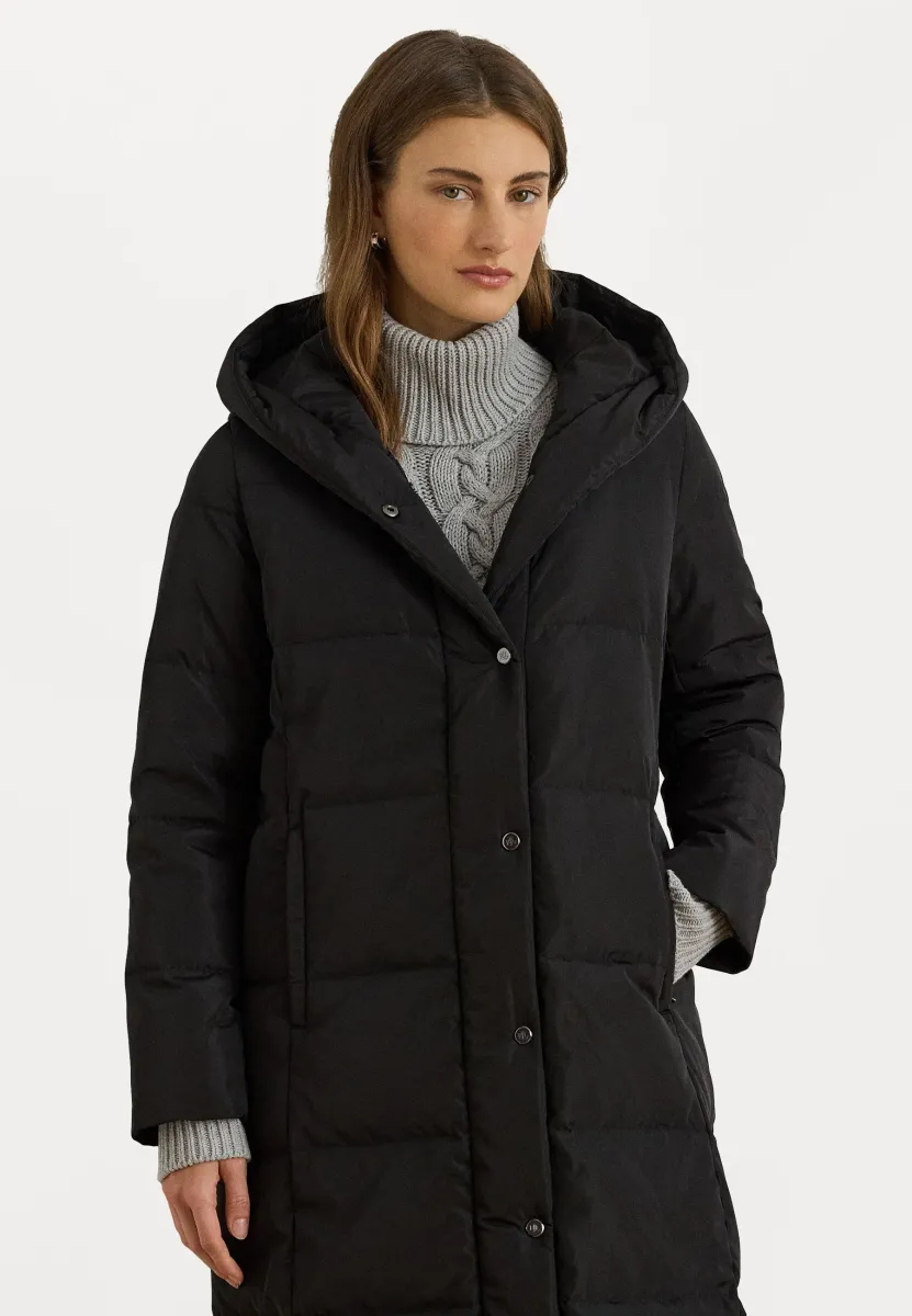 HOODED CHANNEL-QUILTED DOWN PUFFER COAT - Daunenmantel - black