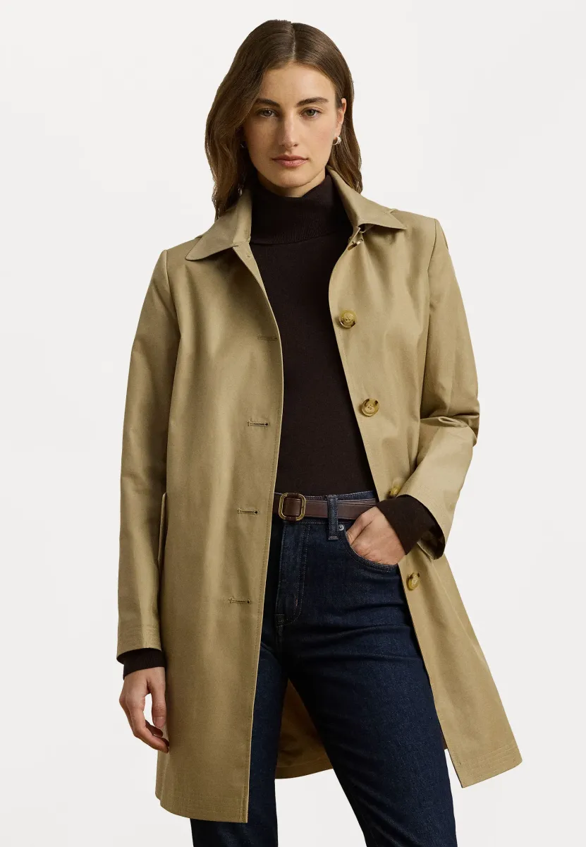 HOODED COTTON BLEND BALMACAAN COAT - Kurzmantel - birch tan
