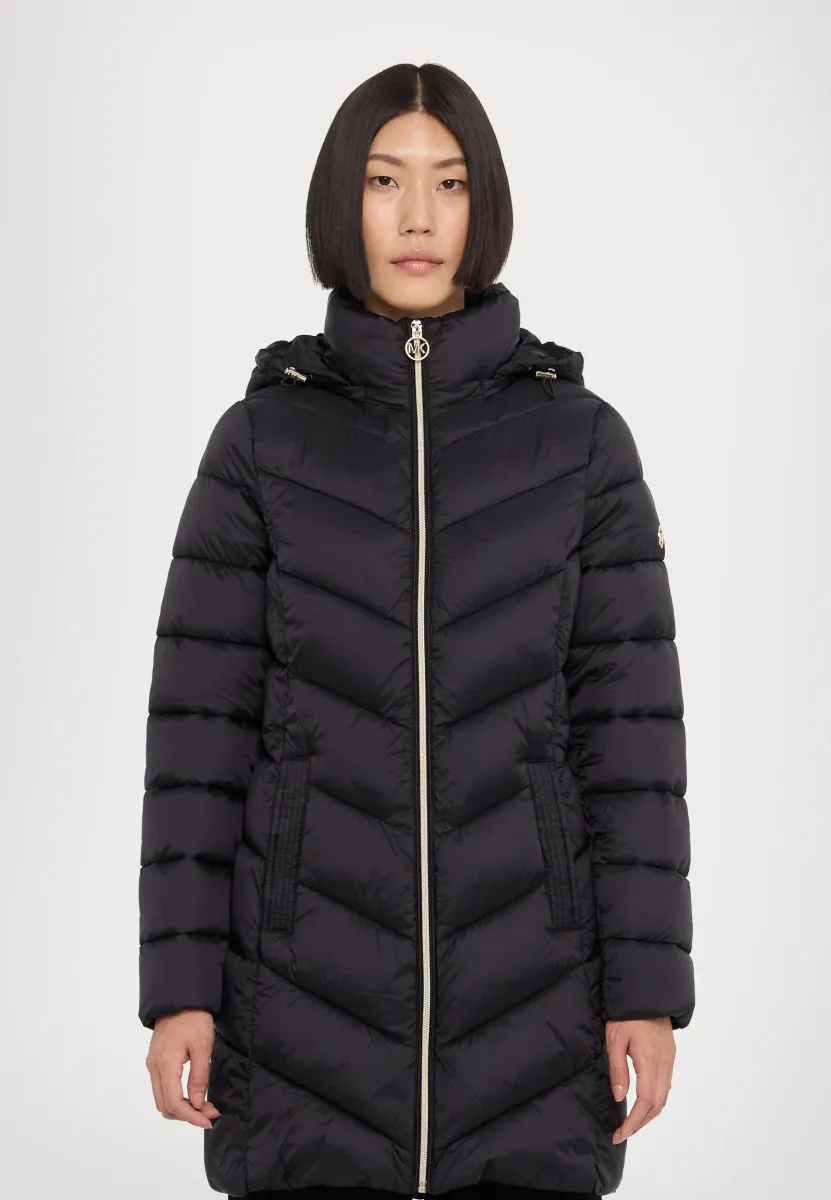 HOODED LONGLINE CHEVRON - Wintermantel - black