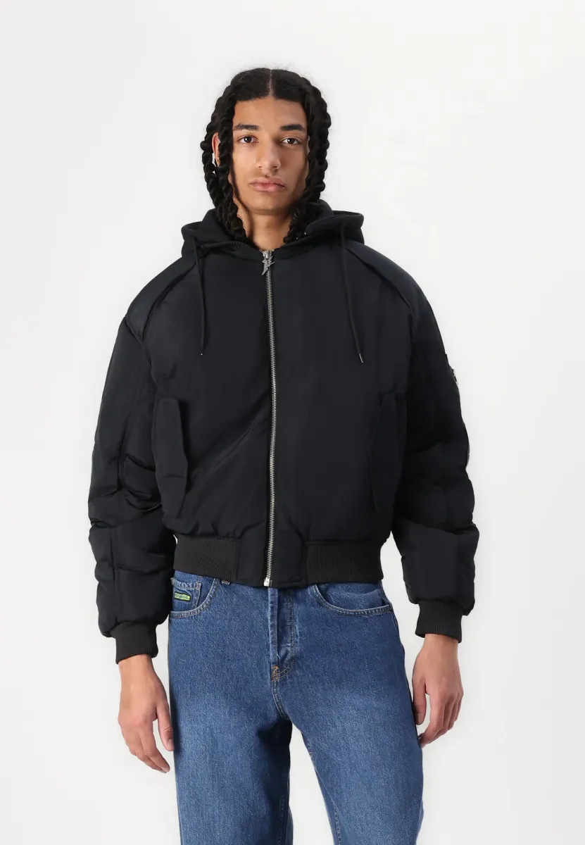 HOODED PUFFED JACKET - Bomberjacke - black