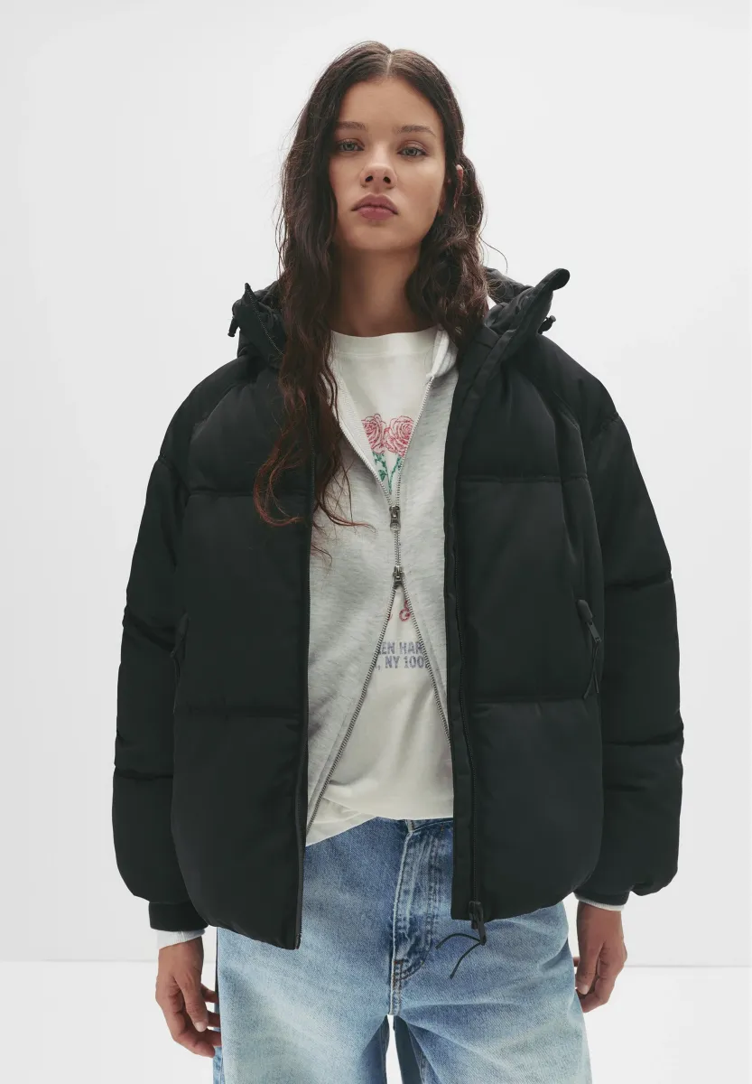HOODED PUFFER - Winterjacke - black
