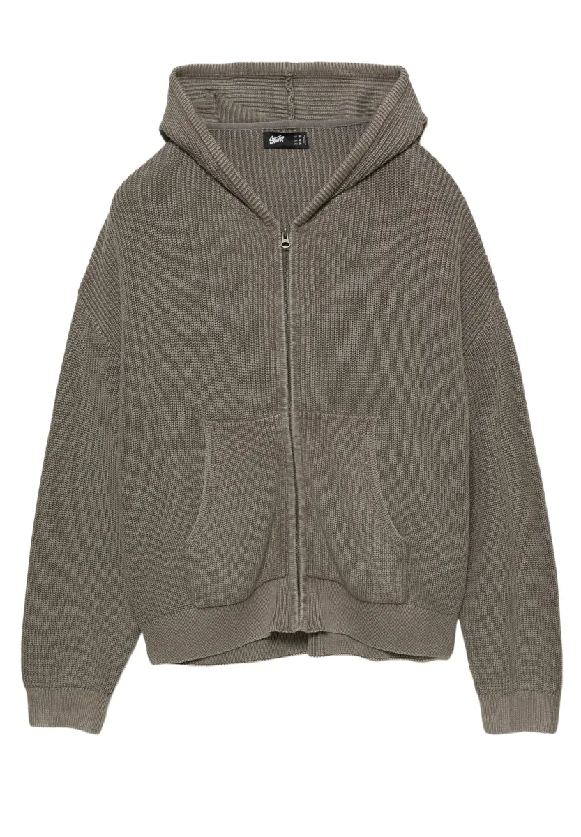 HOODED WITH ZIP - Strickjacke - grey