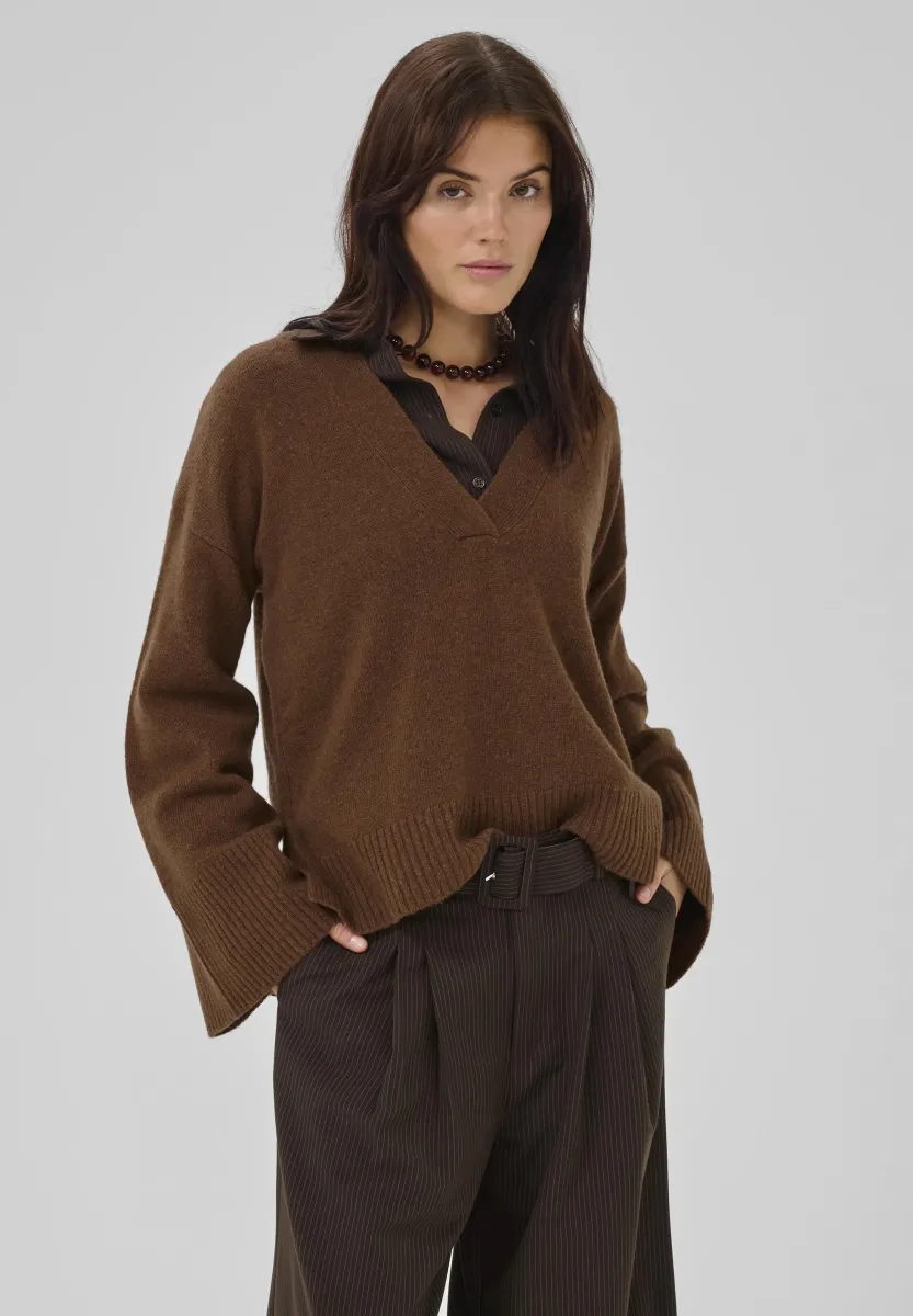 HUXI V-NECK - Strickpullover - tobacco brown