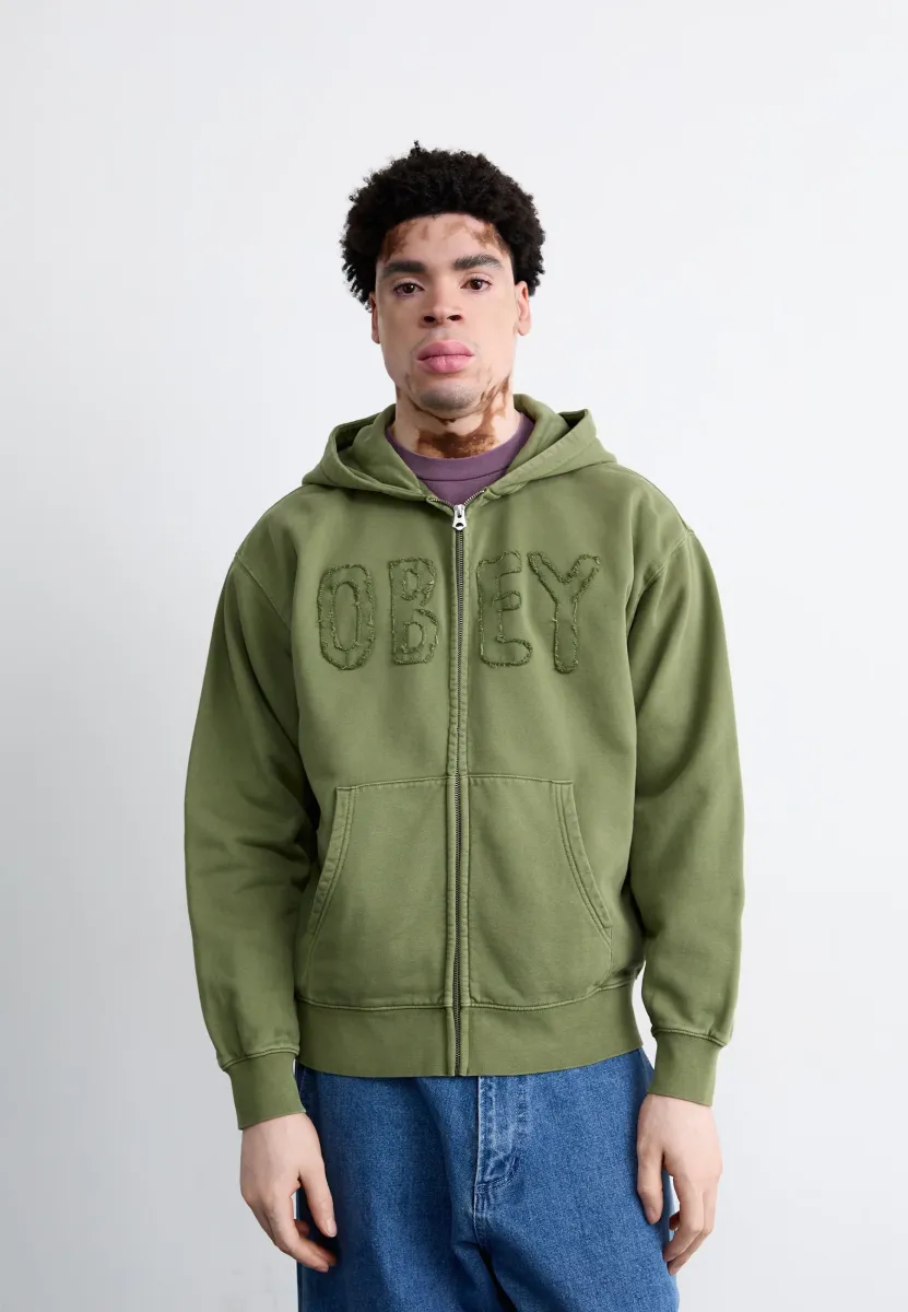 HYBRID FADED ZIP HOOD - Sweatjacke - deep lichen green