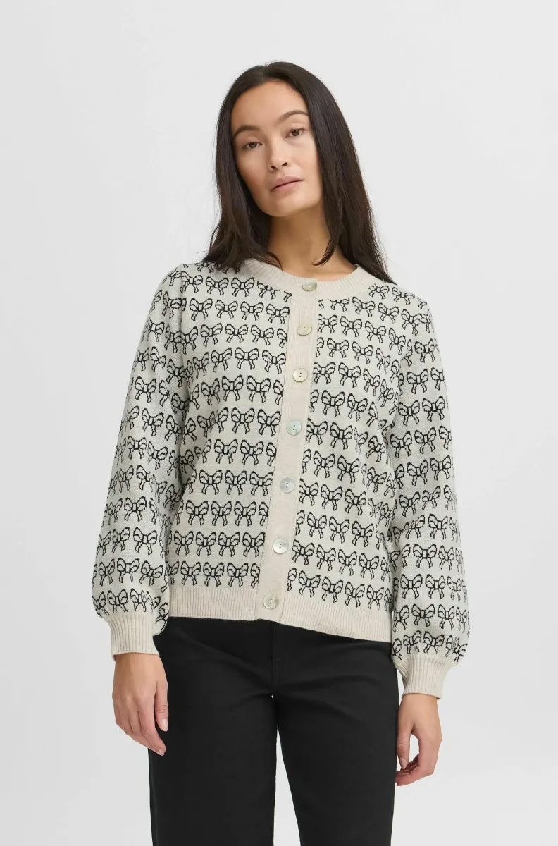 IHBRIELLE - Strickjacke - oatmeal w black