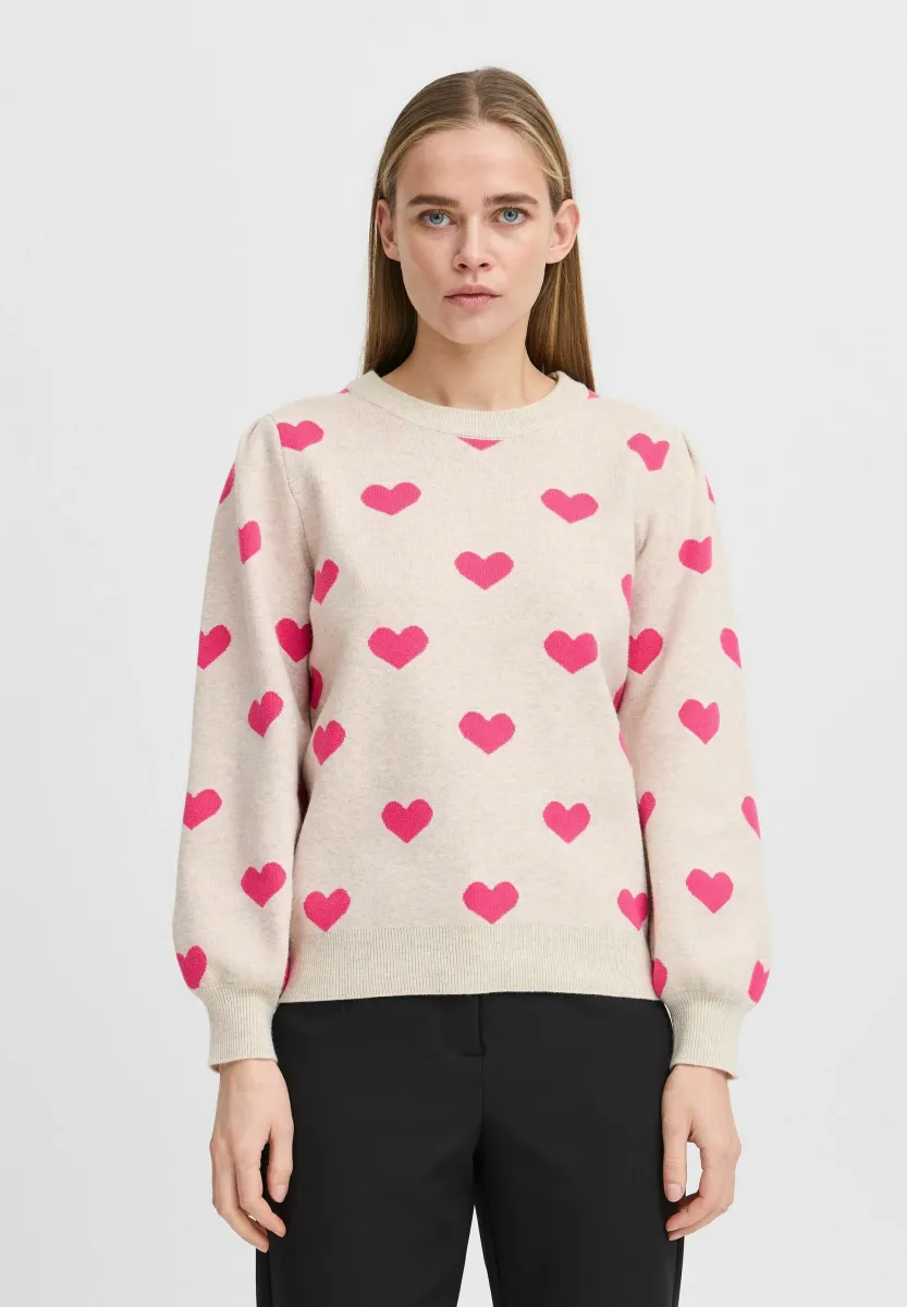 IHBRIELLE - Strickpullover - oatmeal w pink yarrow