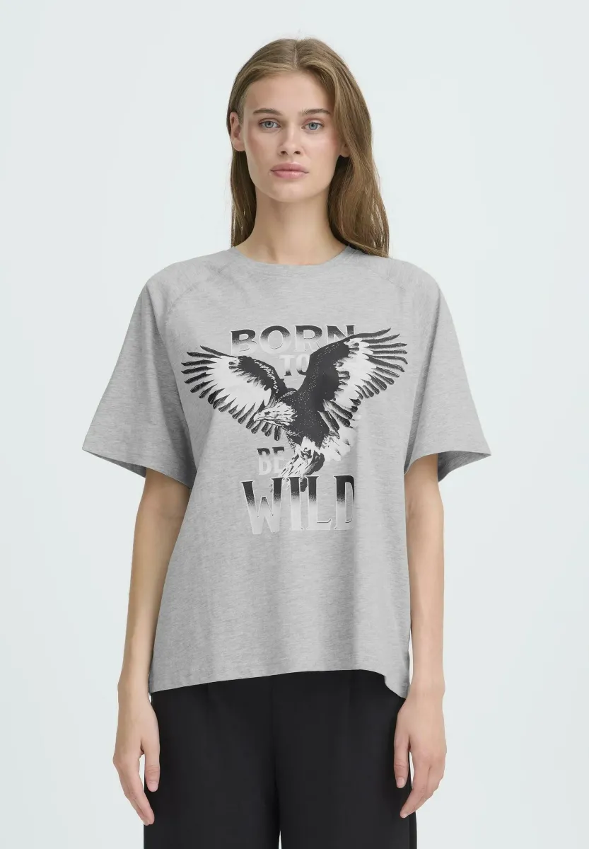 IHELLY SS - T-Shirt print - light grey melange