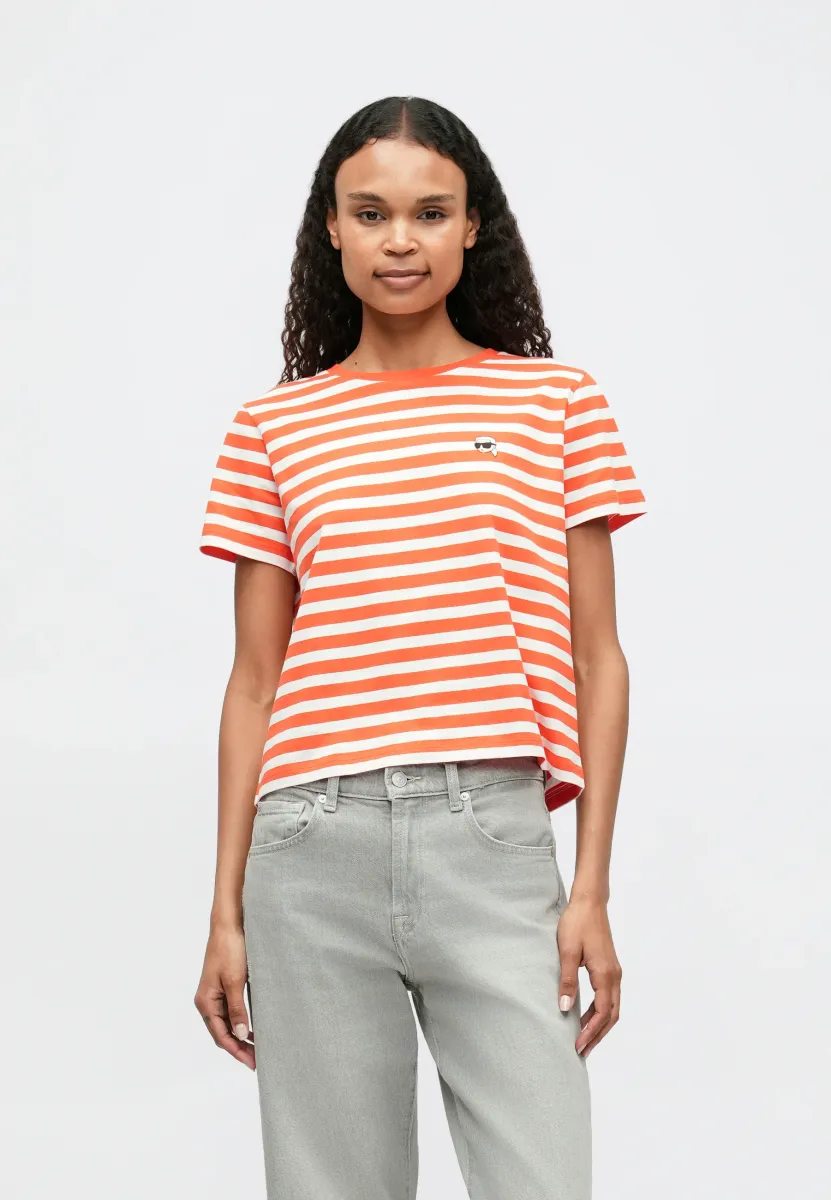 IKON STRIPE - T-Shirt print - white/tangerine