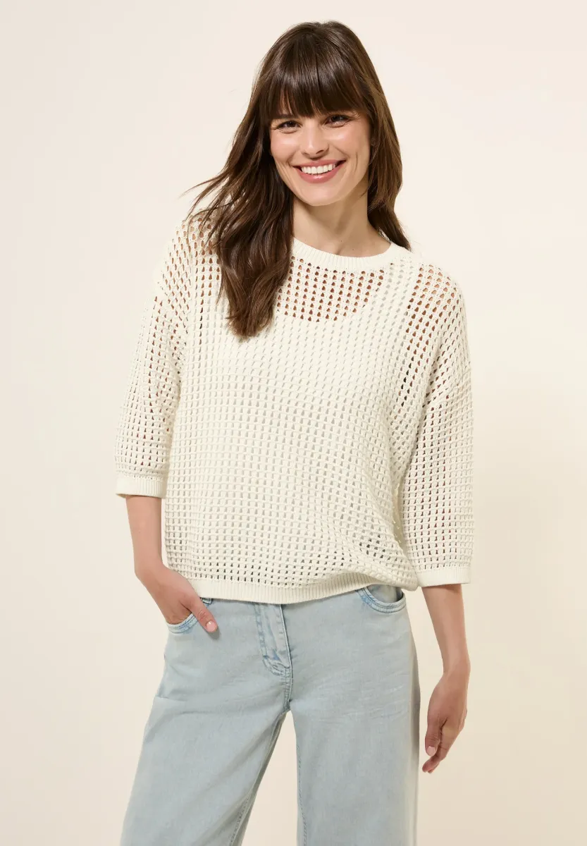 IM HÄKEL-OPTIK - Strickpullover - weiß