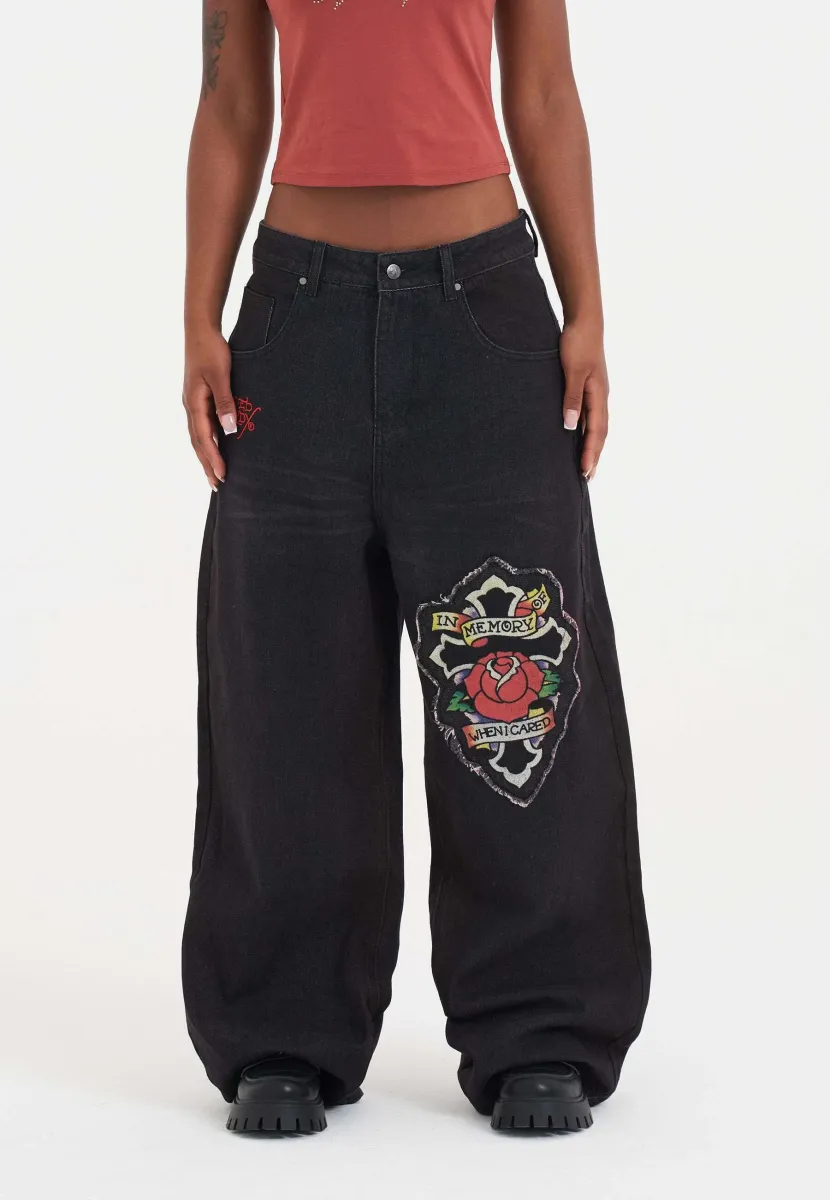 IN MEMORY APPLIQUE XXTRA  - Baggy Jeans - black