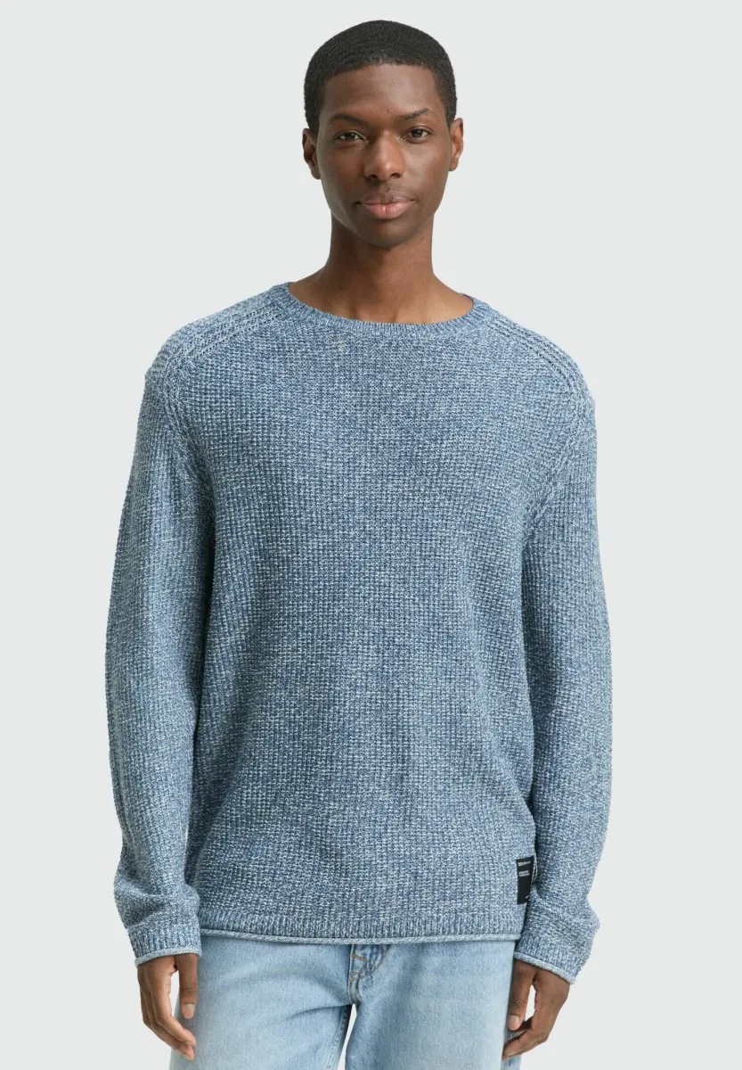 IN OPTIK - Strickpullover - denim blue/white mouline