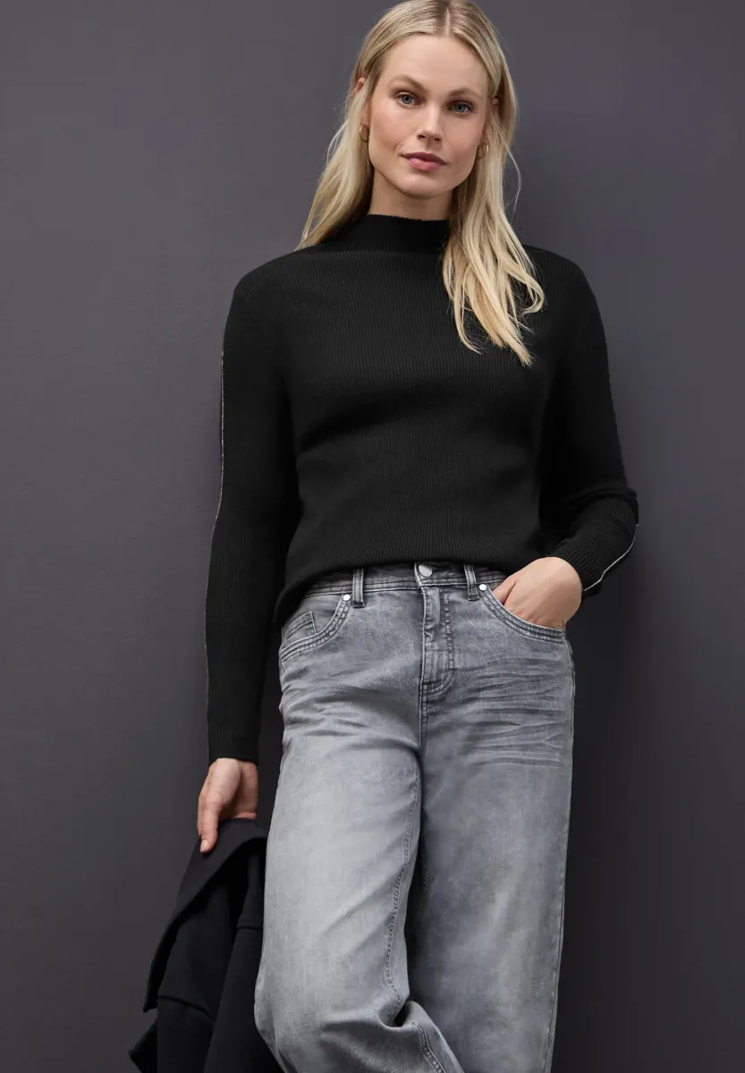 IN RIPPSTRUKTUR - Strickpullover - schwarz