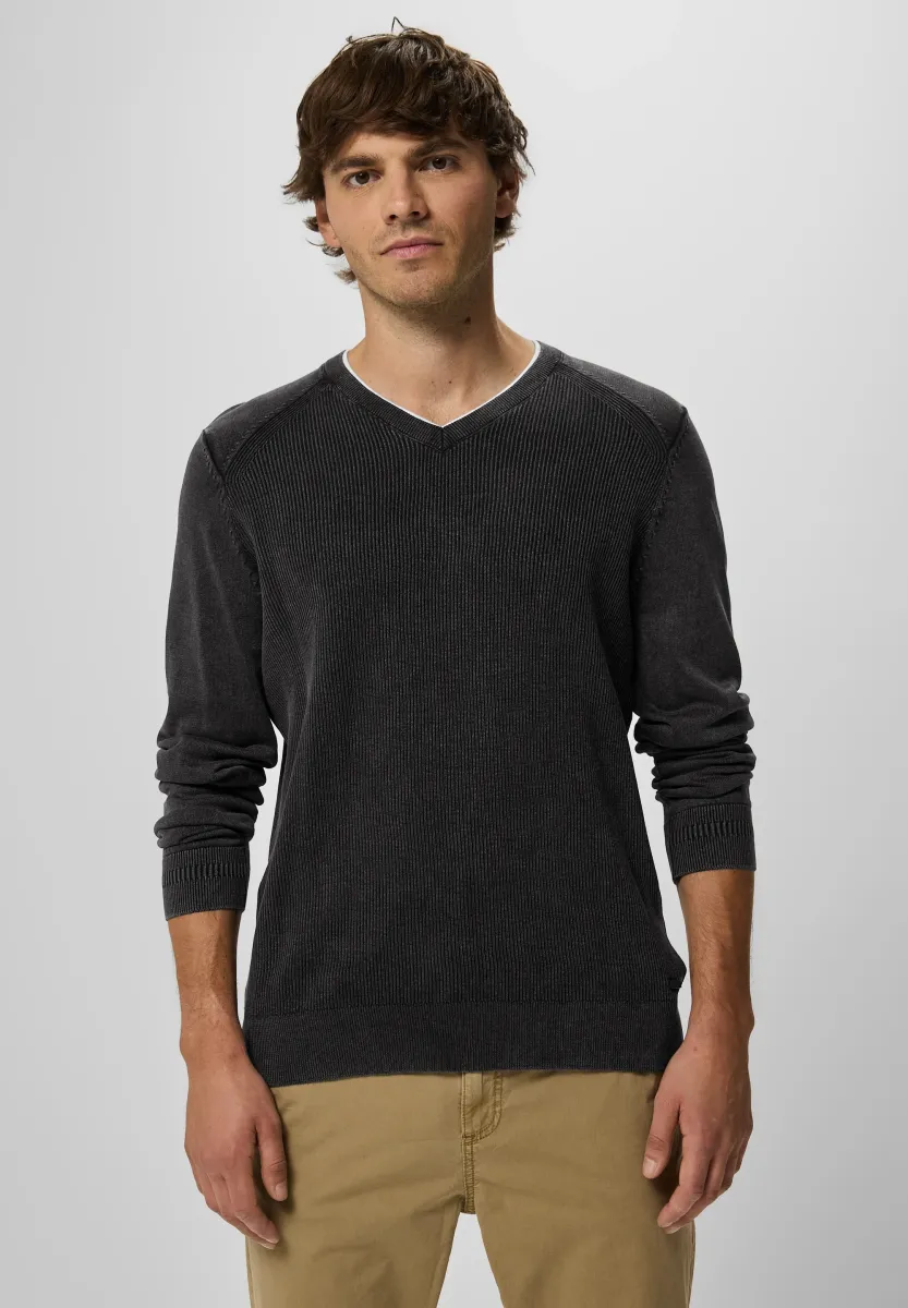IN WASHED - OPTIK - Strickpullover - schwarz