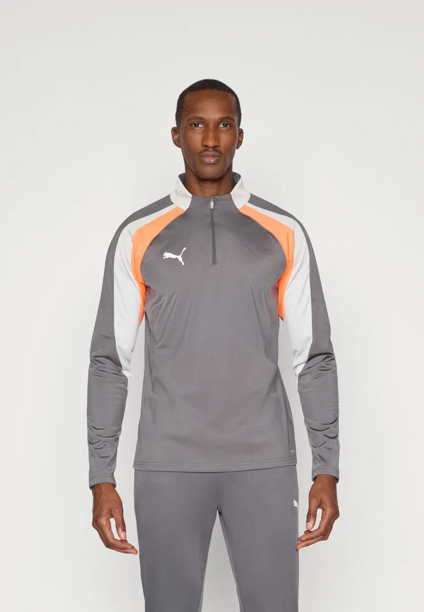 INDIVIDUALLIGA 1/4 ZIP TOP - Langarmshirt - shadow gray/white/glowing red